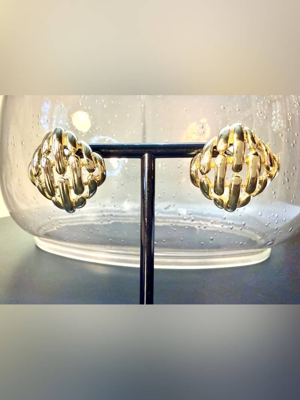 Vintage Gold Tone Geometric Chunky Statement Stud Earrings
